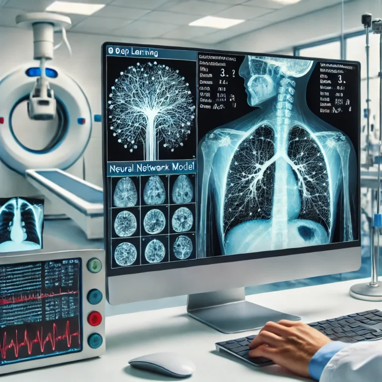 image representing a deep learning model analyzing X-ray images in a medical lab environment