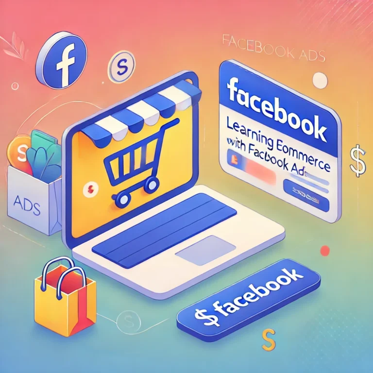 A simple and colorful illustration representing learning e-commerce with Facebook Ads